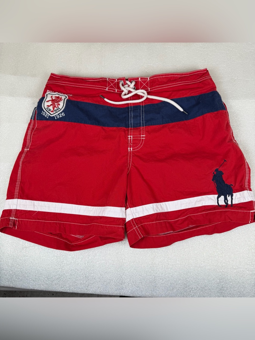 Vintage Polo Ralph Lauren Men’s Large Crest Swim Trunks Red Big Pony 1990’s